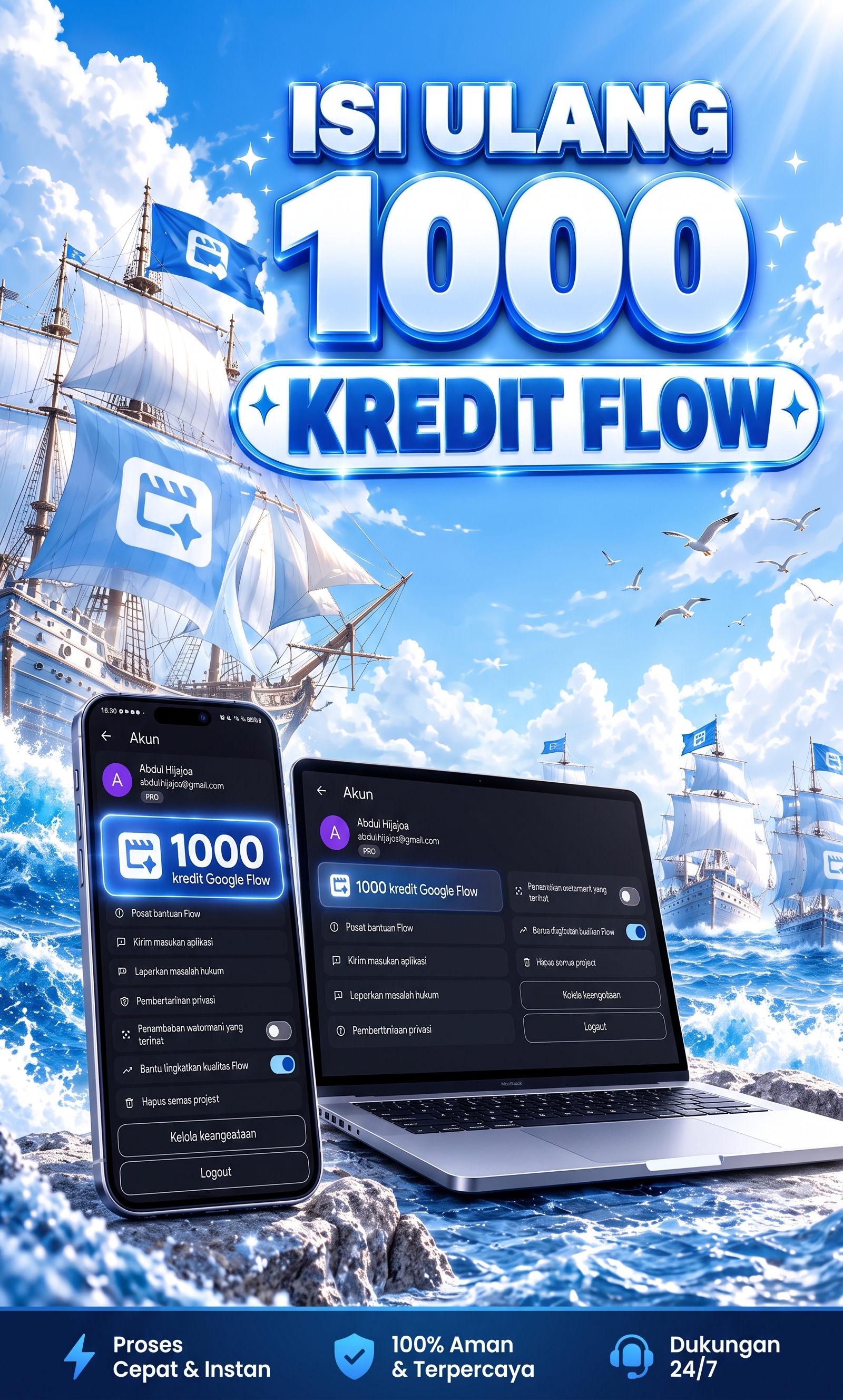 Instant Refill 1000 Kredit Google Flow Termurah & Aman screenshot